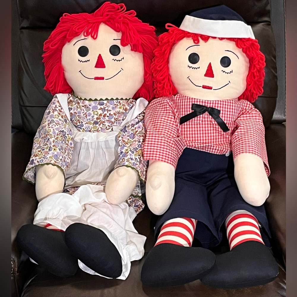 Vintage 36” Raggedy Ann and Andy Plush Dolls Set